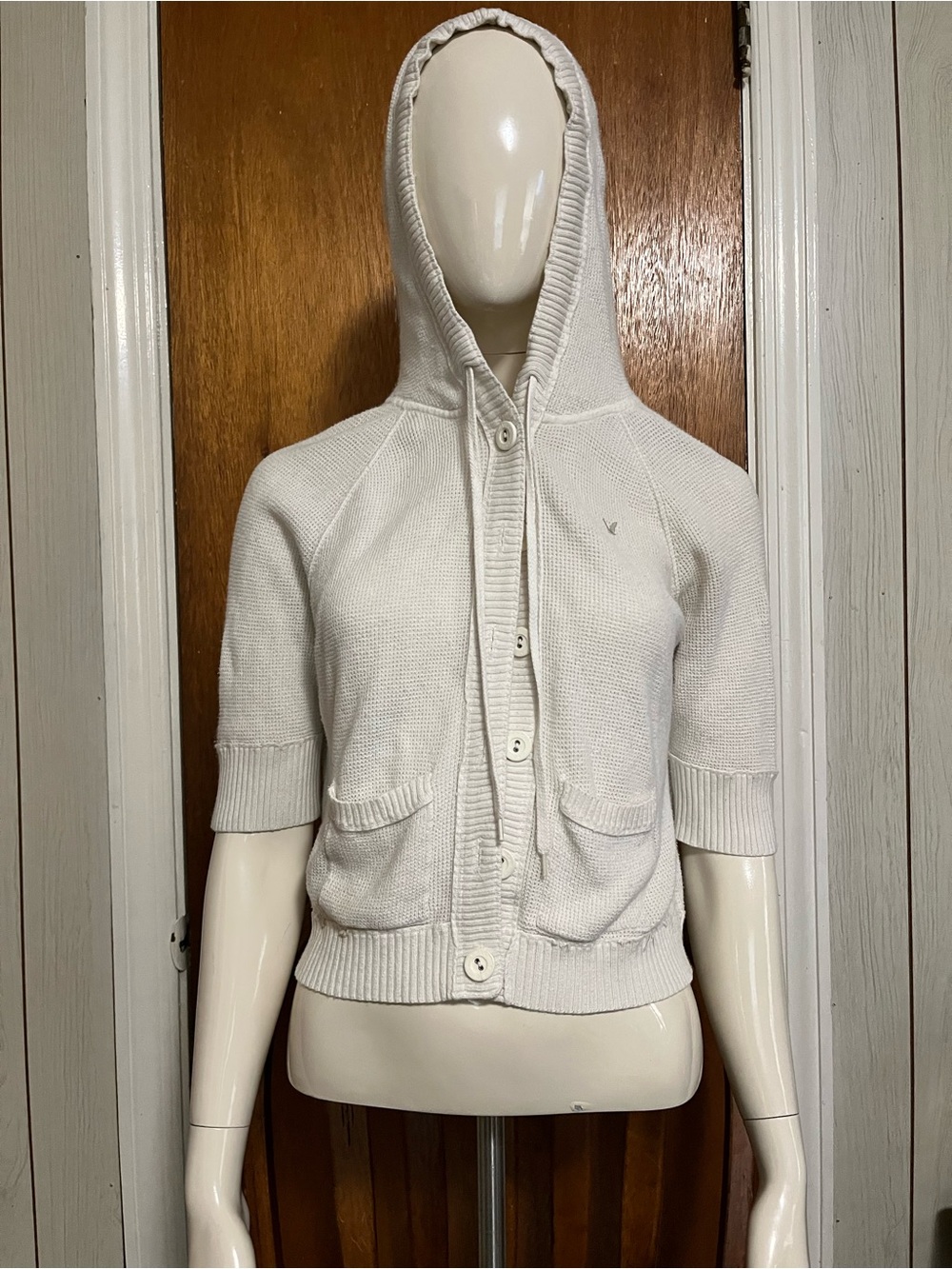 Cream Hooded Short-Sleeve Cropped Jacket